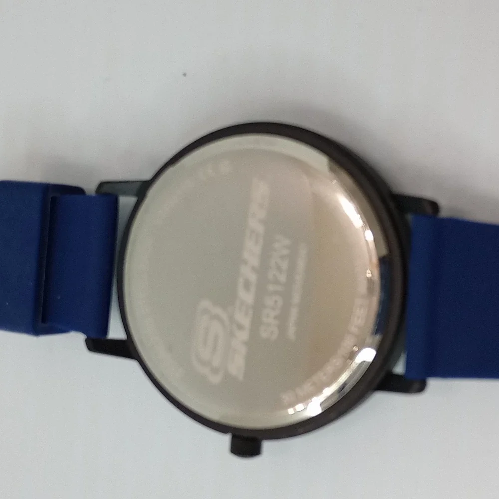 Skechers SR5122W Men 46mm Black & Blue Silicone Watch Japan Movement New Battery
